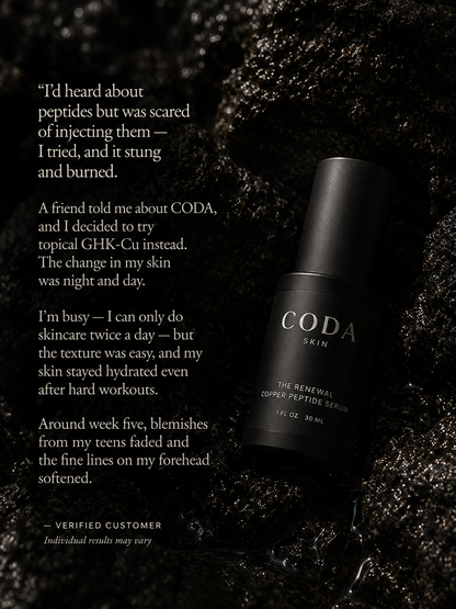 Customer testimonial for CODA SKIN copper peptide serum